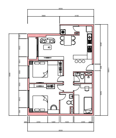 Mặt bằng thiết kế nội thất cho căn hộ 86m2 phương án 1