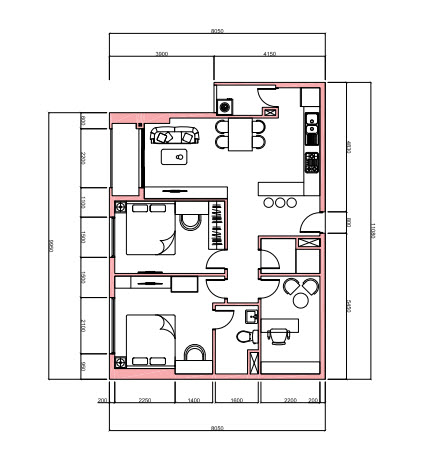 Mặt bằng thiết kế nội thất cho căn hộ 86m2 phương án 2